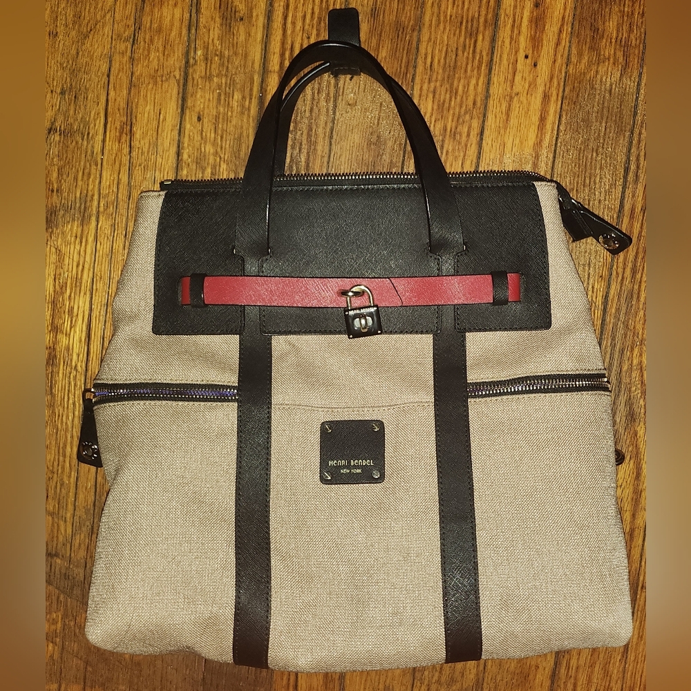 Henri Bendel Black and Tan Backpack